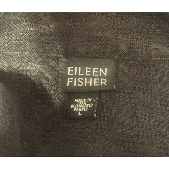 Eileen Fisher Women's L Black Linen Lagenlook Plaid Collared Relaxed Jacket EUC - Picture 4 of 5